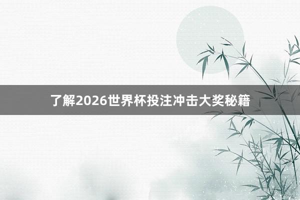了解2026世界杯投注冲击大奖秘籍